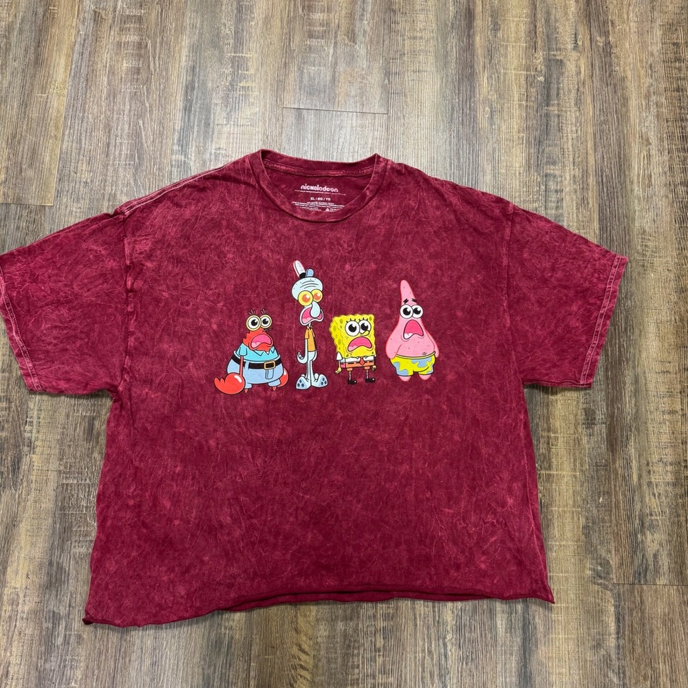 Nickelodeon Spongebob Squarepants Graphic T Shirt XL Red crop top Crew Neck